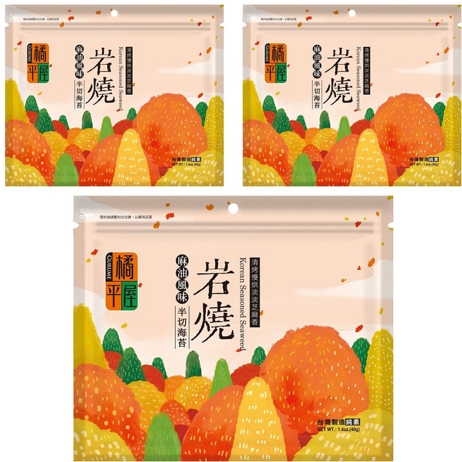 橘平屋 岩燒半切海苔 麻油風味, 40g, 3包