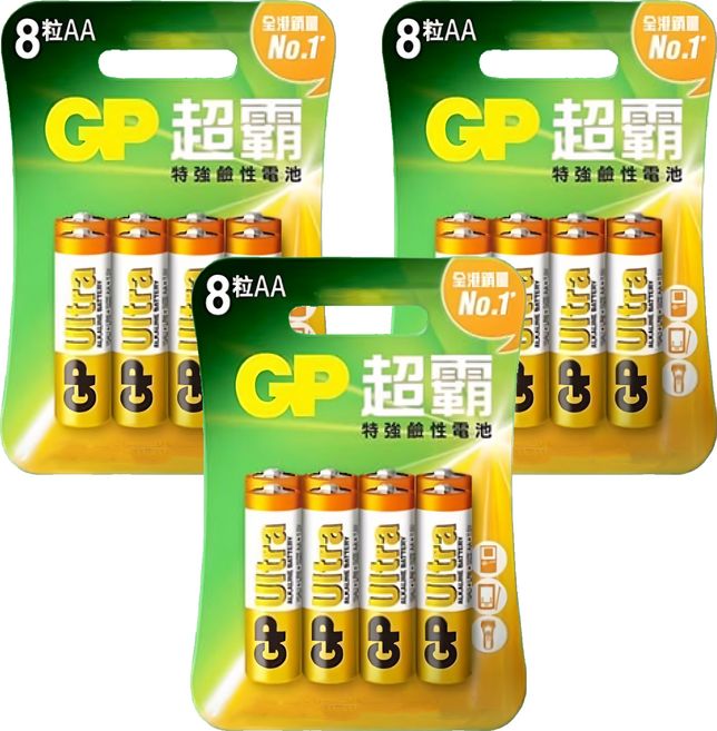 GP Batteries 超霸 Ultra 鹼性電池 AAA 4號 贈修正帶 1個, 8個裝, 3組