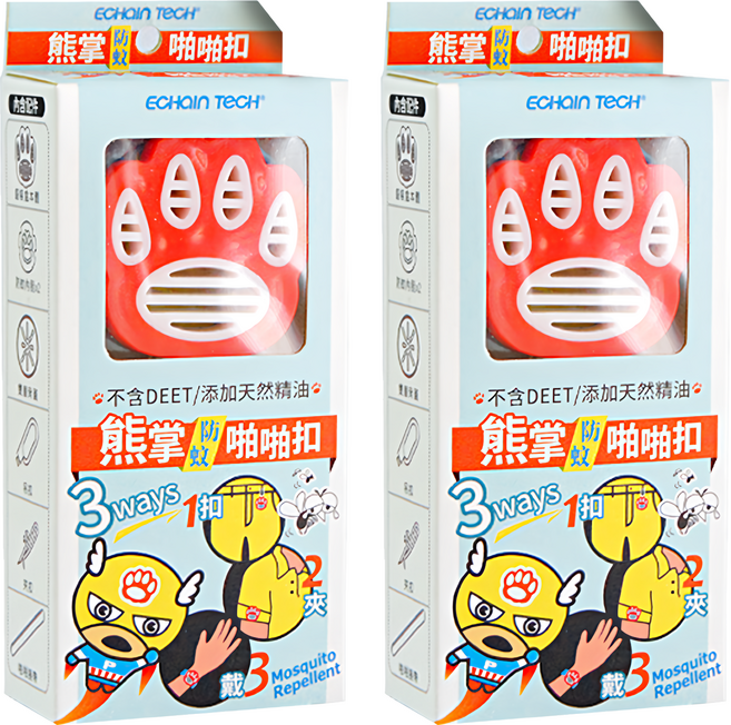 ECHain TeCH 熊掌防蚊啪啪扣 檸檬尤加利精油 香茅精油, 1.5g, 2盒