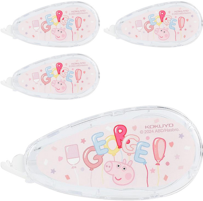 KOKUYO 國譽 佩佩豬 × KOKUYO聯名 可替換式修正帶 5mm x 8m, 象牙白/粉色, 4個