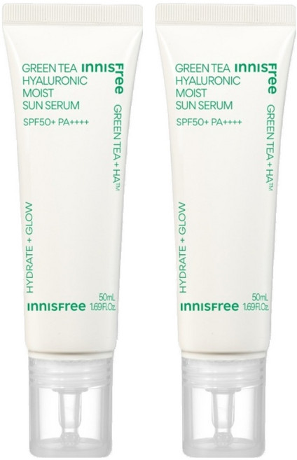 INNISFREE 台灣公司貨 綠茶玻尿酸保濕防曬精華 SPF50+ PA++++, 50ml, 2條