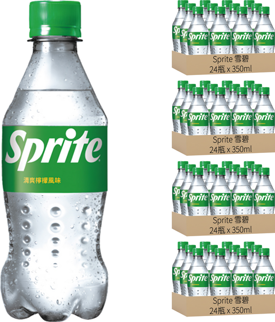 Sprite 雪碧 清爽檸檬風味 透明氣泡 沁涼解渴 不含咖啡因, 350ml, 96瓶