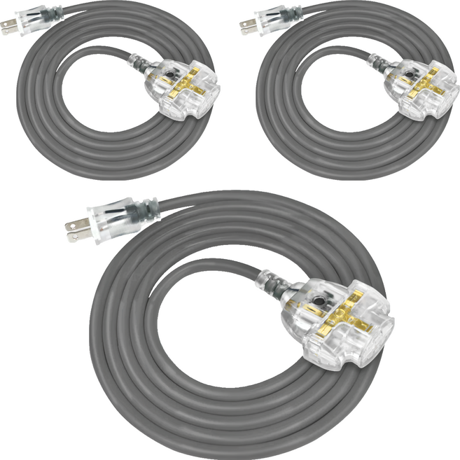 PowerSync 群加 2P 1擴3插工業用動力延長線 TU23V810, 灰色, 3條, 10m