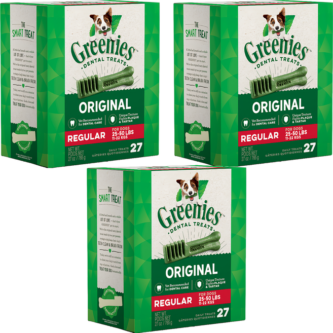 Greenies 健綠 潔牙骨 11~22kg 中型犬專用, 原味, 27oz, 3盒