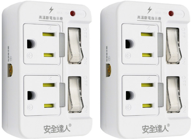 安全達人 2開2插3P插座, 白色, 2個, 8.3cm