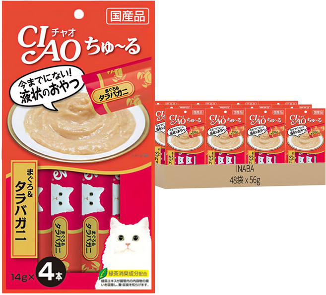 INABA CIAO 啾嚕 肉泥, 48袋, 56g, 鮪魚 + 鱈場蟹