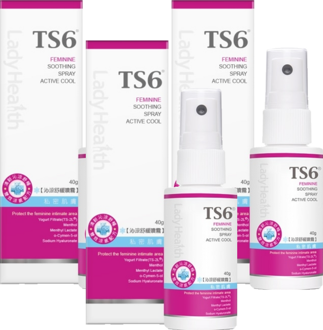 TS6 護一生 沁涼舒緩噴霧 水感清涼 雙效薄荷涼感因子 清新木質香調 私密肌膚適用, 40g, 3瓶