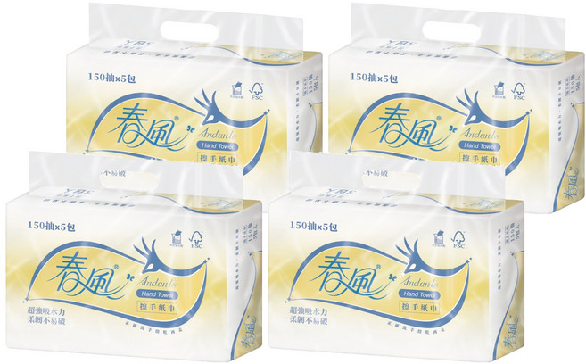 春風 抽取式擦手紙巾, 5包, 4袋