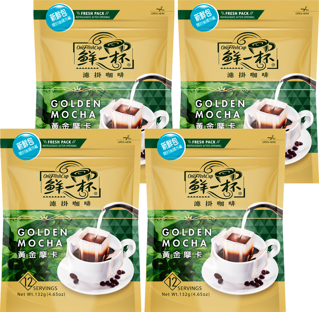 鮮一杯 黃金摩卡濾掛咖啡新鮮袋, 11g, 12包, 4袋