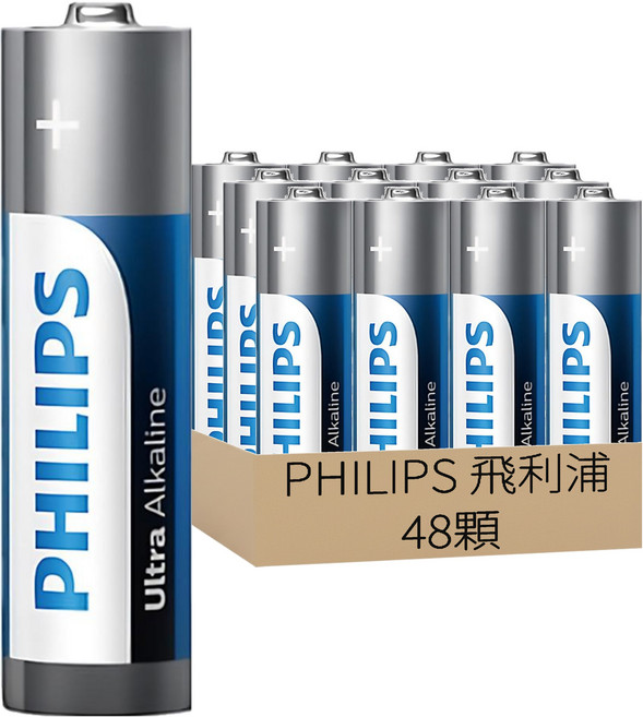 PHILIPS 飛利浦 台灣公司貨 3號鹼性電池, 48顆, 1組