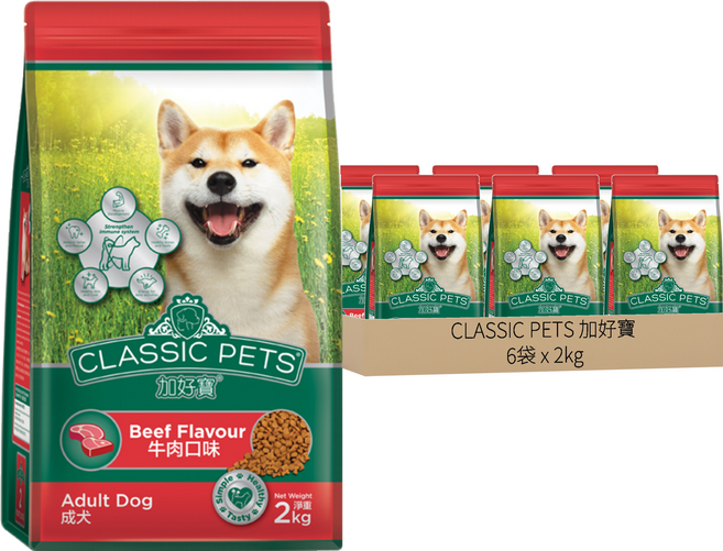 CLASSIC PETS 加好寶 乾狗糧, 2kg, 6袋, 牛肉口味