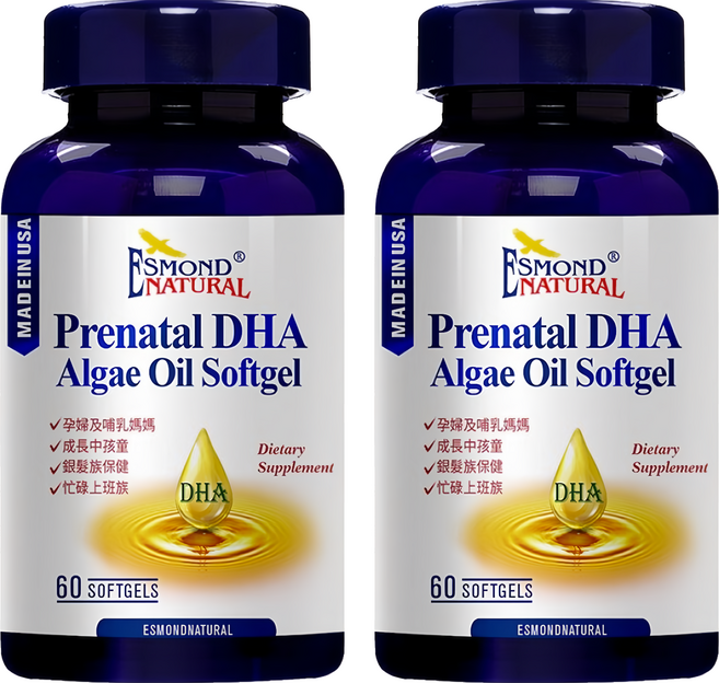 ESMOND NATURAL 愛司盟 孕媽咪DHA藻油軟膠囊 純淨藻類萃取, 60顆, 500mg, 2罐