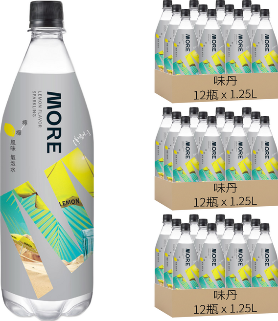 多喝水 MORE 氣泡水 檸檬風味, 1.25L, 36瓶