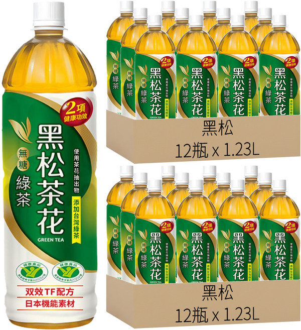 黑松 茶花 無糖綠茶, 1.23L, 24瓶