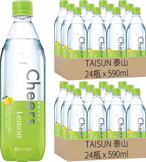 TAISUN 泰山 Cheers Lemon 檸檬氣泡水, 590ml, 48瓶