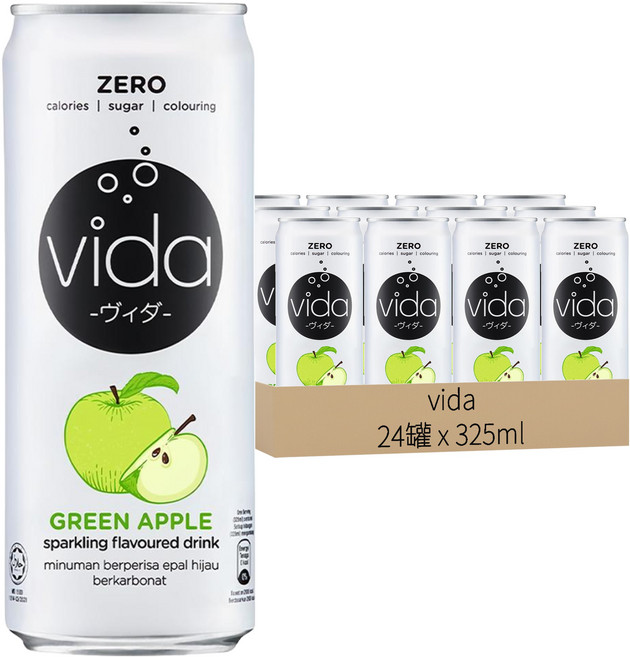 vida 氣泡飲 青蘋果味, 325ml, 24罐