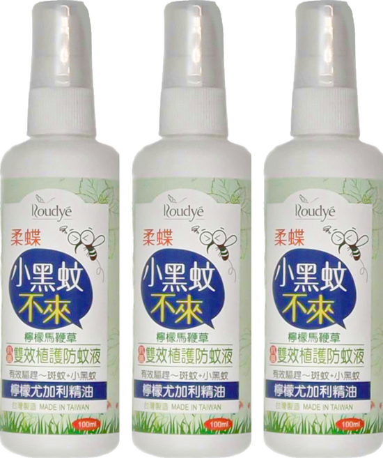 Roudye 柔蝶 雙效植護防蚊液 檸檬尤加利精油, 100ml, 3瓶