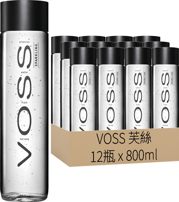 VOSS 芙絲 挪威氣泡礦泉水 玻璃瓶裝, 800ml, 12瓶