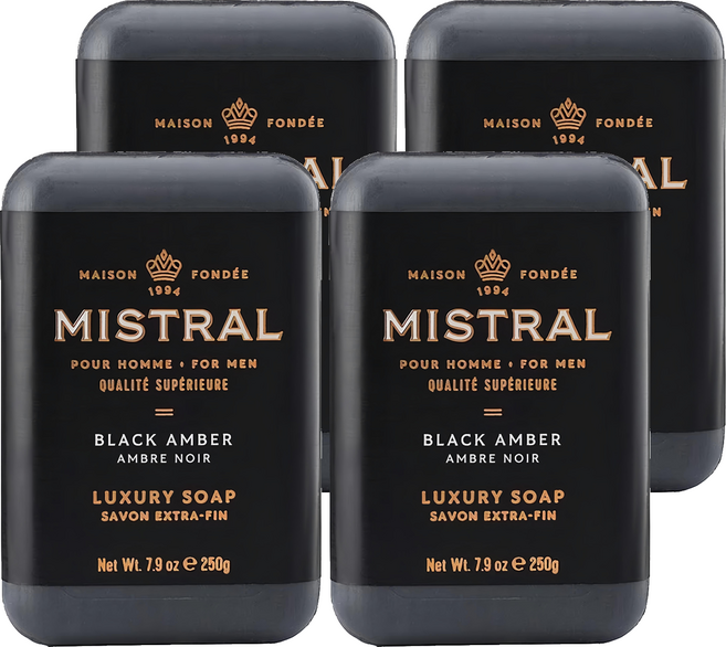 MISTRAL BODY 紳士香氛皂 黑琥珀, 250g, 4個
