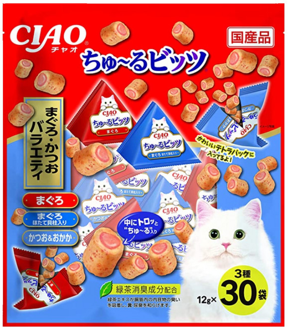 INABA CIAO 啾嚕 夾心肉泥捲, 鮪魚 + 鮪魚&干貝 + 鰹魚&柴魚片, 360g, 1袋