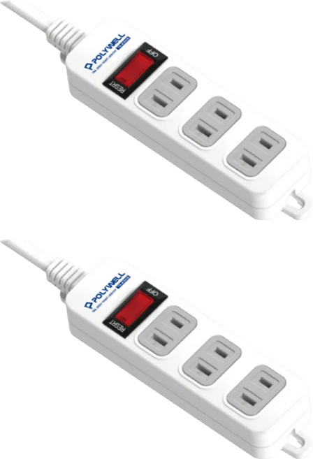 POLYWELL 寶利威爾 電源延長線單切3座 2孔, 180cm, 延長線 白色, 2條