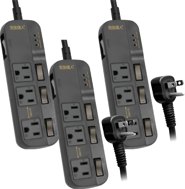 安全達人 4開3插蜂鳴器延長線 3孔 C-63WF, 3個, 灰色, 1.8m