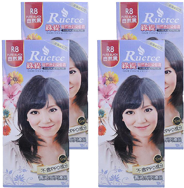 Ruetee 綠緹 自然色彩染髮霜, R8 自然黑, 4盒