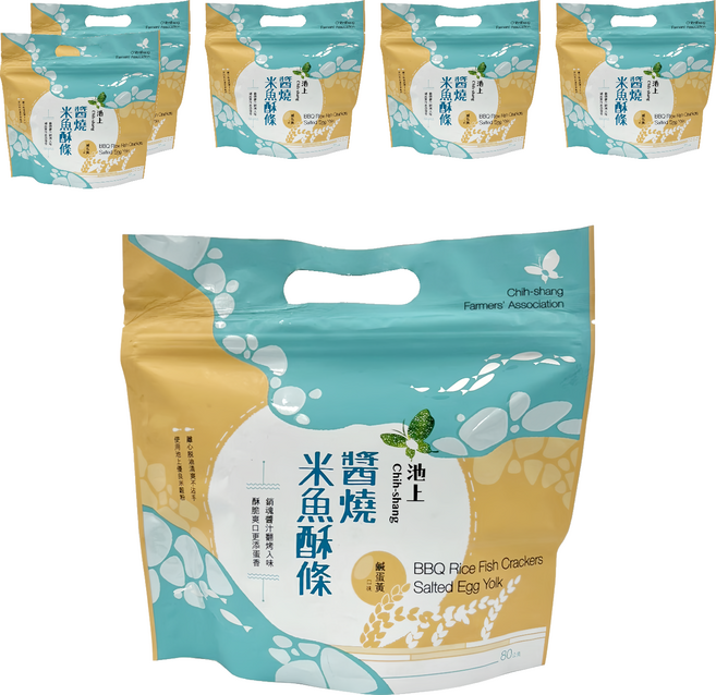 池上鄉農會 醬燒米魚酥條 鹹蛋黃口味, 6包, 80g