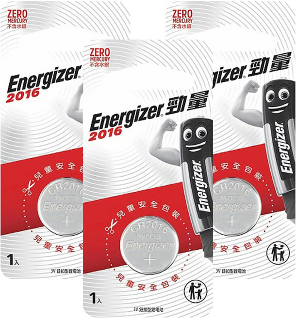 Energizer 勁量 鈕扣型鋰電池 3V #2016, 1入, 3個