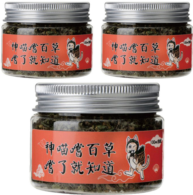 神喵嚐百草 頂級粗收貓草 罐裝貓草 貓咪愛吃 舒緩情緒, 100ml, 3罐