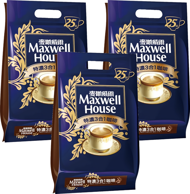 Maxwell House 麥斯威爾 特濃 3合1咖啡, 13g, 25包, 3袋
