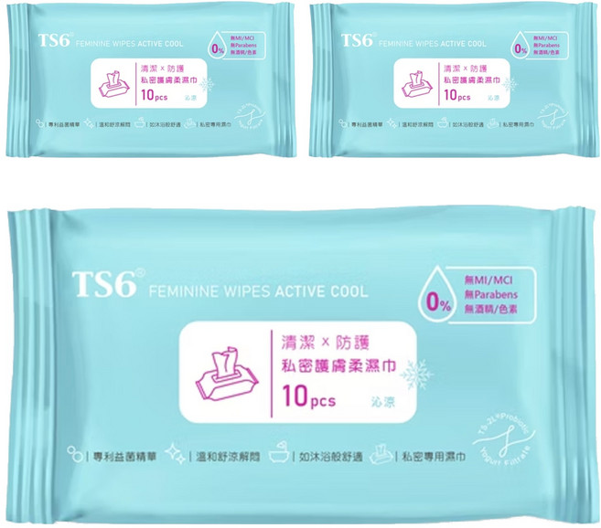 ts6護一生私密護膚柔濕巾(沁涼), 3入, 33g
