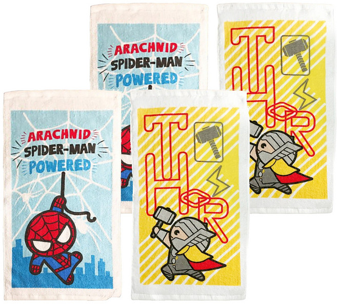 Disney 迪士尼 英雄聯盟系列洗臉巾, 蜘蛛人 藍色 + 雷神索爾 黃色, 4條
