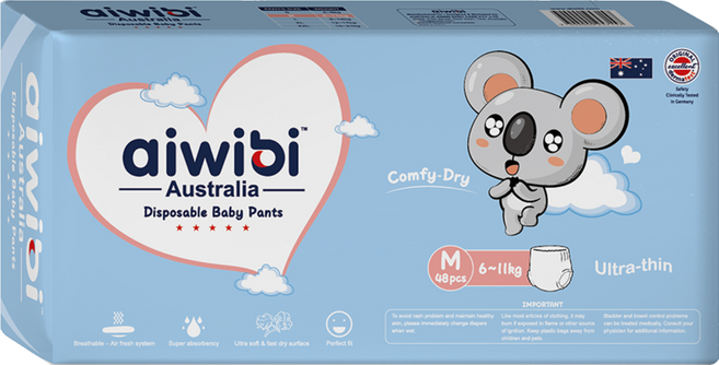 aiwibi 愛薇彼 清新乾爽透氣輕薄 褲型尿布 6~11kg, M, 48片