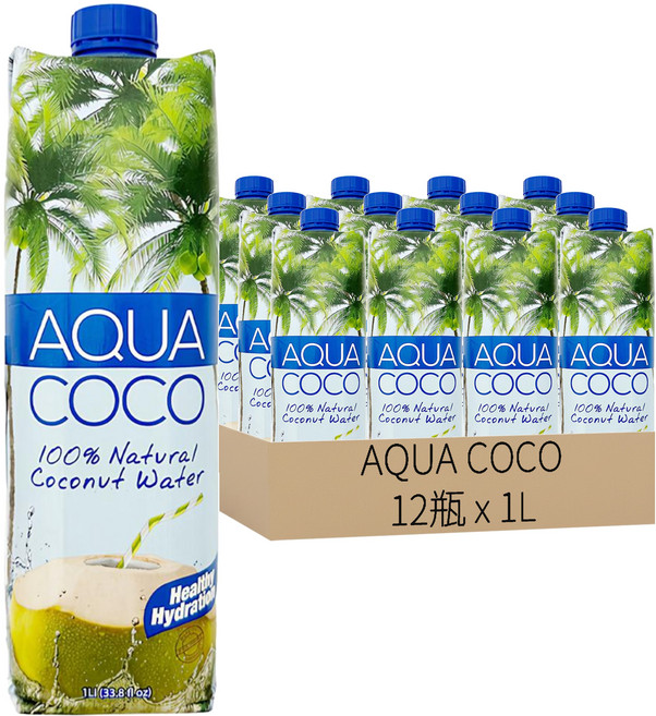 AQUA COCO 100%椰子水, 1L, 12瓶