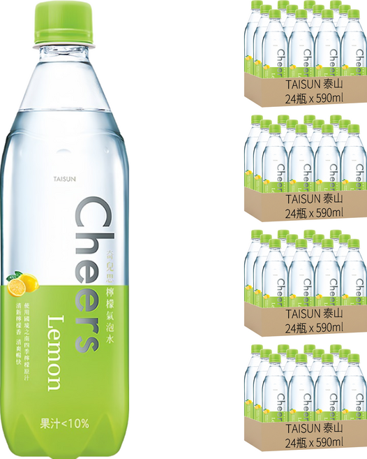 TAISUN 泰山 Cheers Lemon 檸檬氣泡水, 590ml, 96瓶