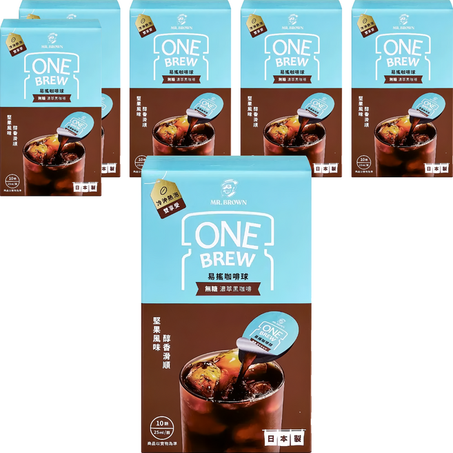 金車 MR.BROWN 伯朗咖啡 ONE BREW 易搖咖啡球 無糖濃萃黑咖啡, 25ml, 10入, 6盒