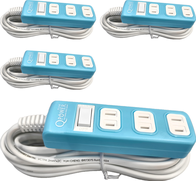 Tyson 太順電業 QPOWER 太超值 1切4座2P延長線插座 TS-214B, 4.5m, 碧藍色, 4條