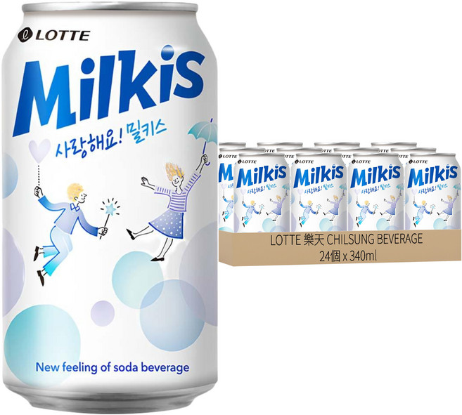 LOTTE 樂天 Milkis CHILSUNG BEVERAGE 優格風味碳酸飲, 340ml, 24罐