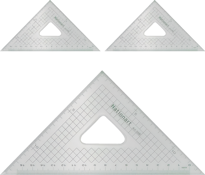 Nationart 方眼切割三角板 T05-CT20B 20cm(45-45度), 透明色, 3個