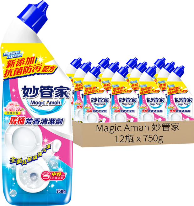 妙管家 Magic Amah 馬桶芳香清潔劑 玫瑰花香, 750g, 12瓶