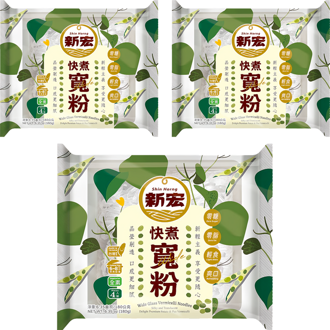 新宏 快煮寬粉, 3個, 180g