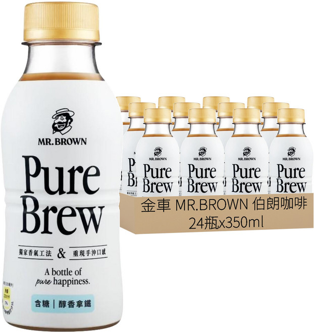金車 MR.BROWN 伯朗咖啡 Pure Brew 醇香拿鐵, 24瓶, 350ml