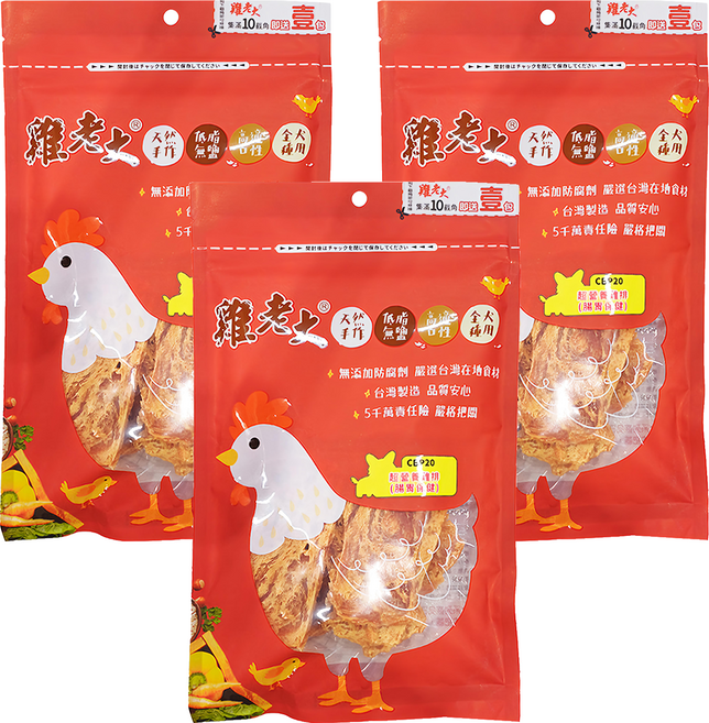雞老大 犬用 超營養雞排 腸胃保健 全犬適用 無鹽, 雞肉, 110g, 3包