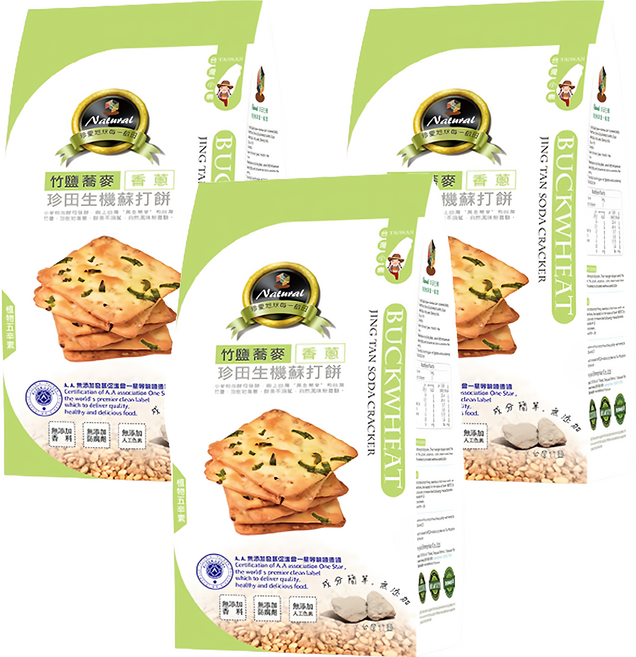 珍田生機 竹鹽蕎麥生機蘇打餅 香蔥, 162g, 3包