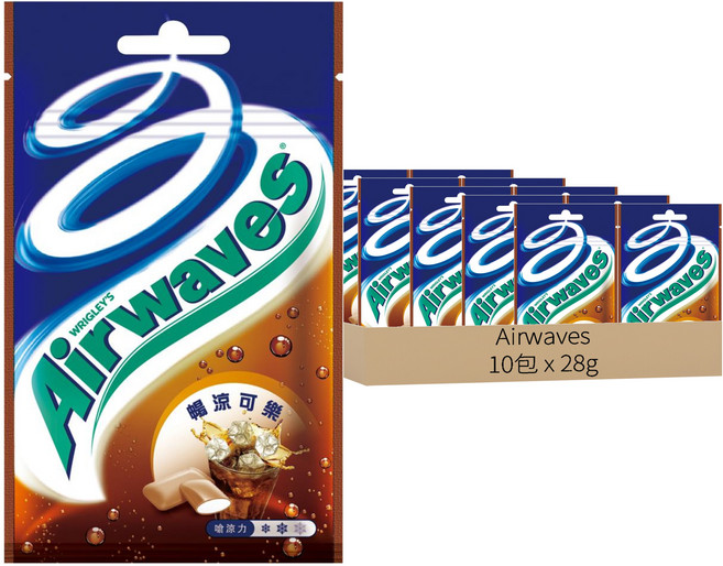 Airwaves 超涼無糖口香糖 暢涼可樂口味 20顆, 28g, 10包