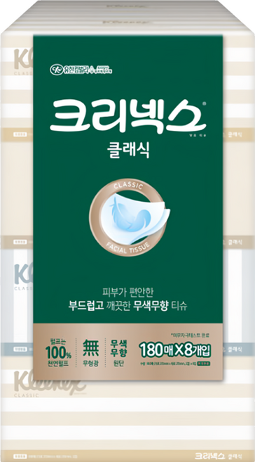Kleenex 經典盒裝面紙 2層, 8盒, 1袋