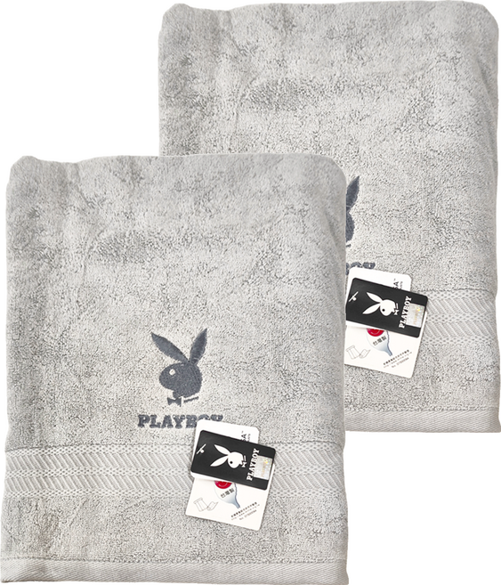 PLAYBOY 恬靜優雅浴巾 700g 棉紗 76 x 152cm, 灰藍色, 2條
