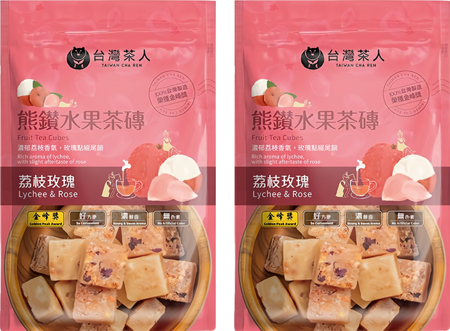 台灣茶人 熊鑽水果茶磚 荔枝玫瑰 真材實料, 20g, 7顆, 2包