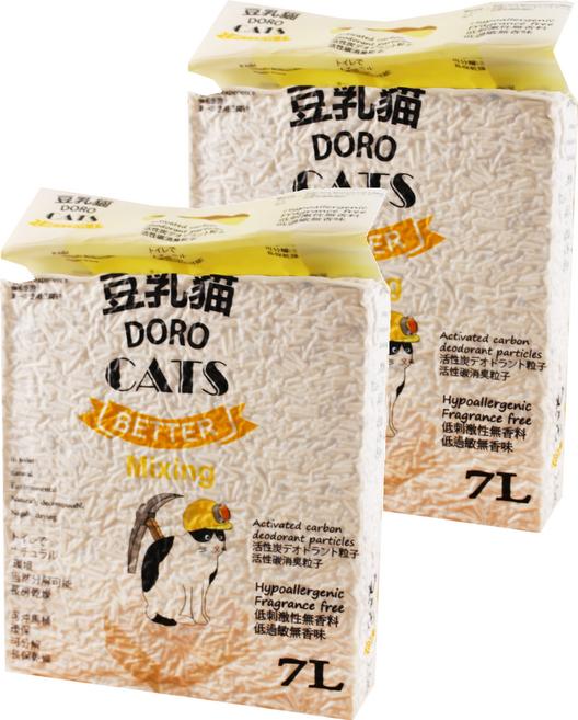 DORO CAT 豆乳貓 混合豆腐與礦物貓砂 7L 添加活性碳消臭粒子 低過敏, 無味, 2袋